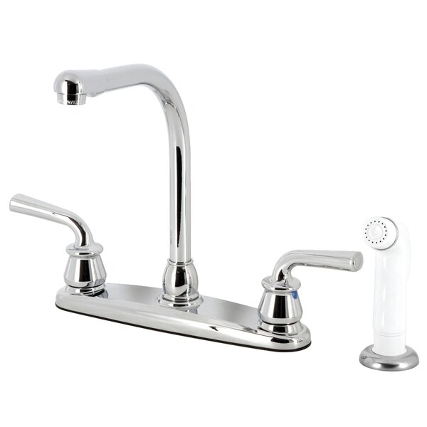 Kingston Brass 8" Centerset Kitchen Faucet with White Sprayer, Polished Chrome KB711RXL - main